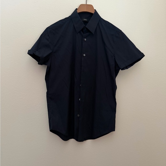 Theory Men's Dark Blue sylvain wealth Short Sleeve Shirt - Picture 4 of 9